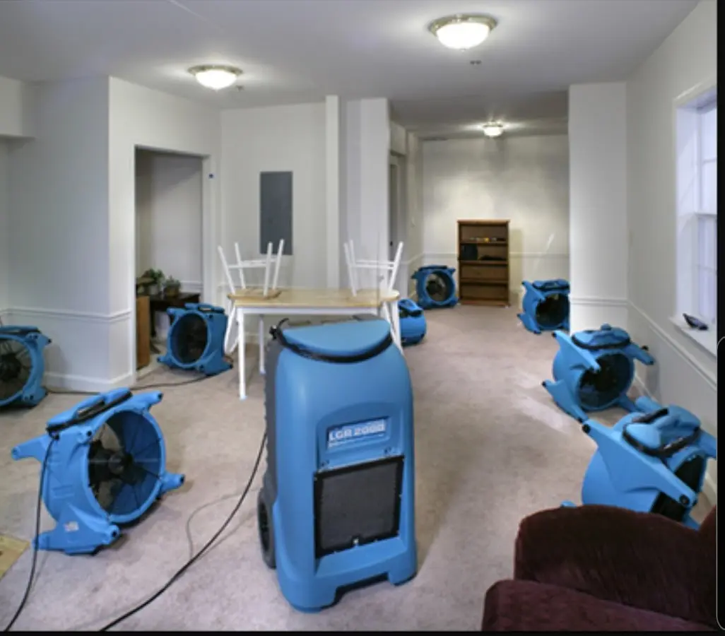 Air movers and dehumidifier setup for Water Damage Restoration in Rancho Santa Margarita
